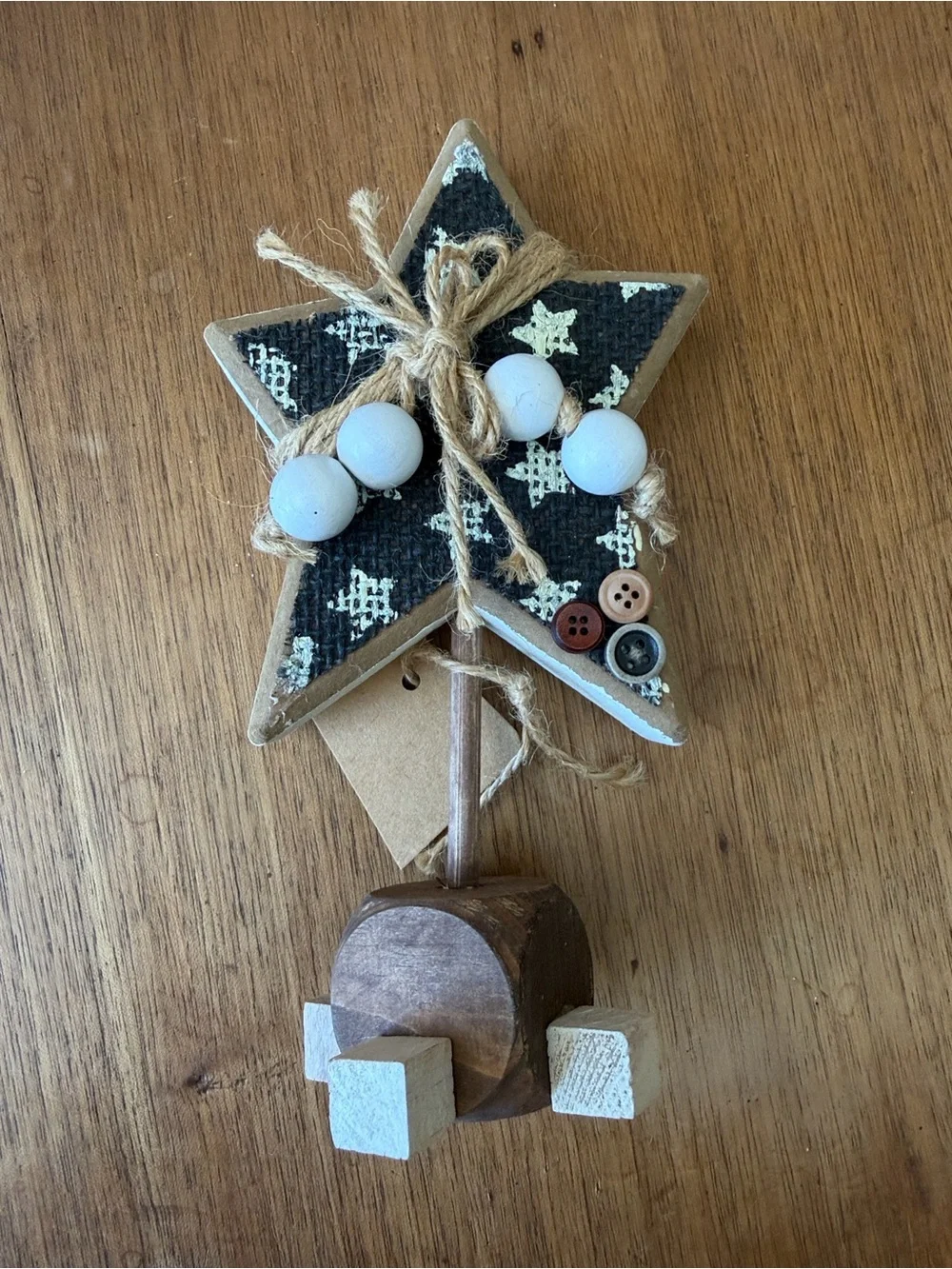 Rustic Burlap Star USA Holiday Table Decor - Set of 2